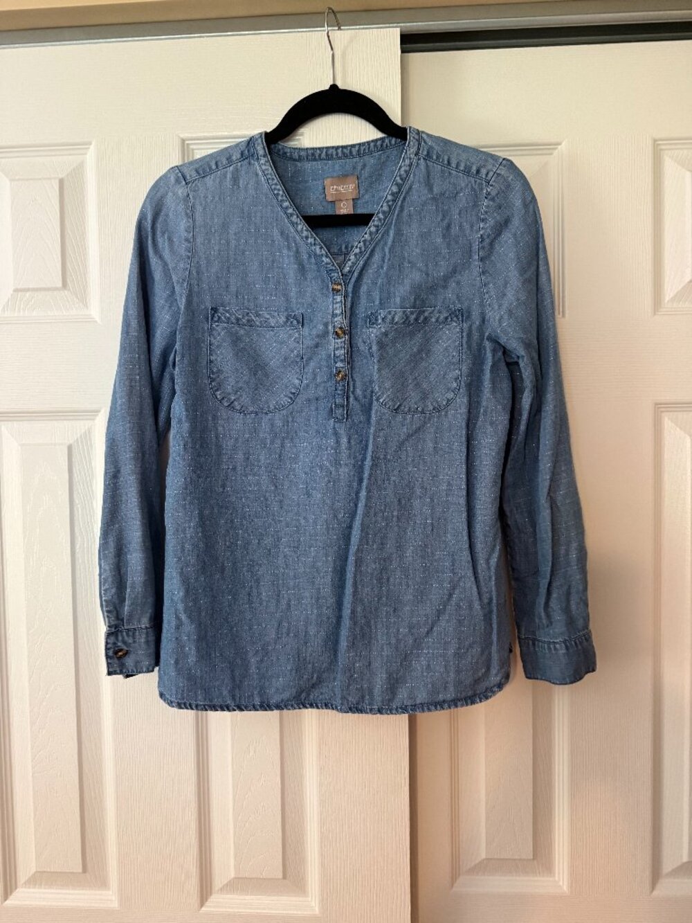Chico’s Denim Look Metallic Stripe Tunic Top Size 0 Small